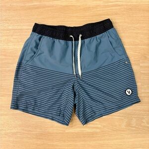Vuori Banks Short Lined Swim Trunks Blue Stripe Athletic Board Shorts M 5.5”